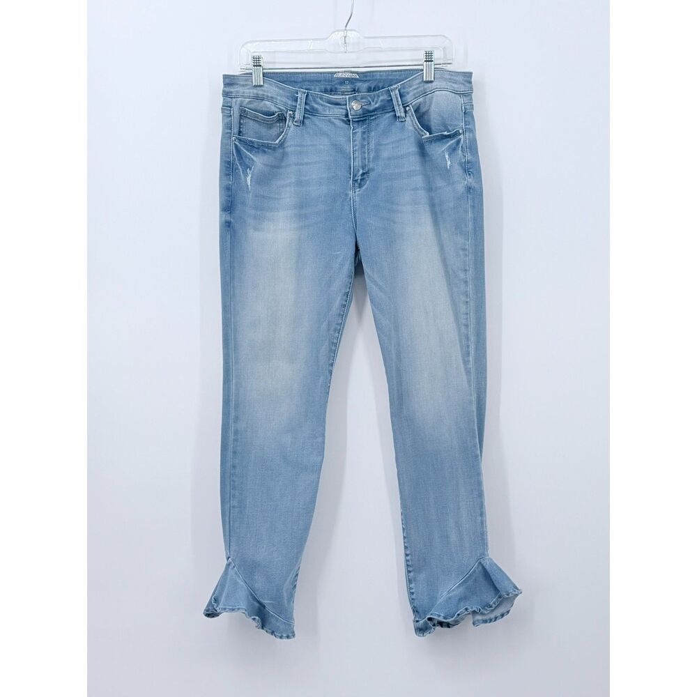 Project Runway Ruffle Hem Distressed Denim Cropped Jeans Festival 12 Cottage